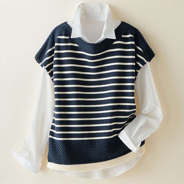 BELLUNA（ベルーナ）の「綿１００％ボーダーベストアンサンブル（アンサンブル）」｜詳細画像