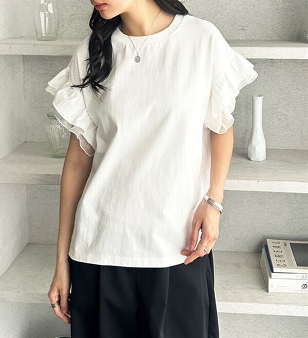 GeeRA（ジーラ）の「接触冷感袖フリルカットソー（カットソー）」｜詳細画像