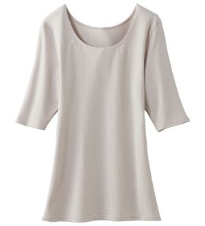 LAVIENNE（ラヴィエンヌ）の「スーッと猫背をケアするインナー５分袖（肌着・インナーウェア）」｜グレージュ