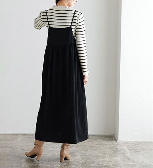 Pierrot（ピエロ）の「【選べる丈】前後２ｗａｙギャザー切り替えキャミワンピース（カットソーワンピース）」｜詳細画像