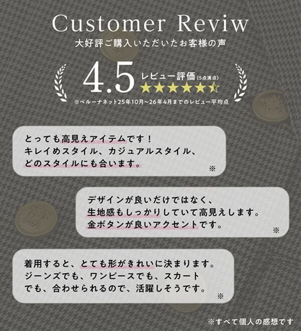 RANAN（ラナン）の「洗える！ゴールド調ボタンWテーラードジャケット（テーラードジャケット）」｜詳細画像