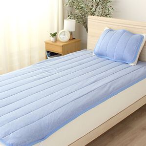 「冷感綿１００％ニット素材の敷パッド・枕パッド＜接触冷感敷きパッド・洗える＞（敷パッド）」｜ブルー