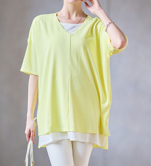 RANAN（ラナン）の「レイヤード風ニットソー半袖チュニック（チュニック）」｜詳細画像