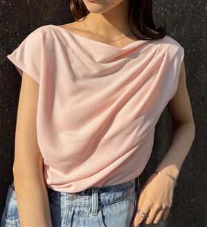 RANAN（ラナン）の「【ひんやり・ＵＶ】タックドレープフレンチスリーブカットソー（Tシャツ）」｜ピンク