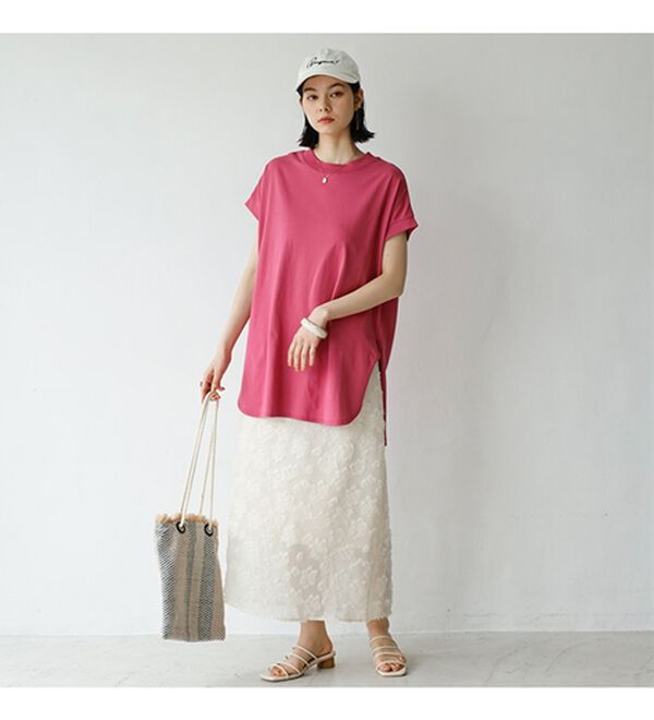 GeeRA（ジーラ）の「綿１００％フレンチスリーブチュニックＴシャツ（カットソー）」｜詳細画像