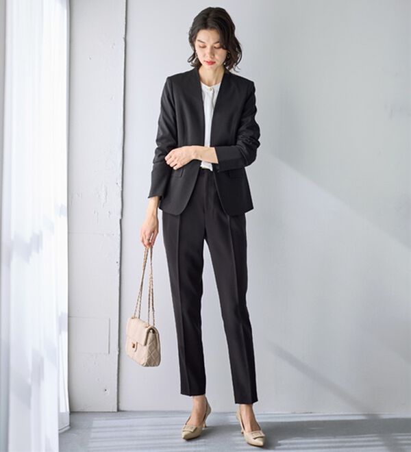 2点セット】選べるボトム！洗えて型くずれしないノーカラージャケット