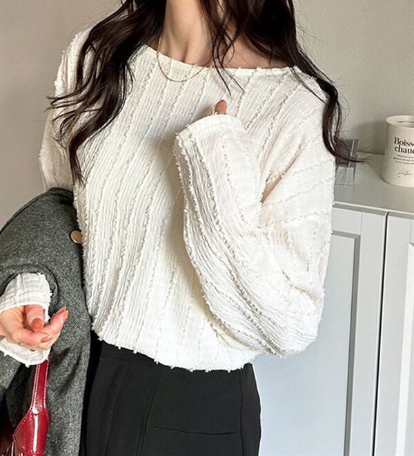 GeeRA（ジーラ）の「シャギージャカードボートネックカットソー（カットソー）」｜オフホワイト