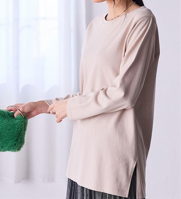 RANAN（ラナン）の「＜ＢＣ＞綿１００％×吸湿発熱！あったか裾スリットロングプルオーバー（カットソー）」｜詳細画像