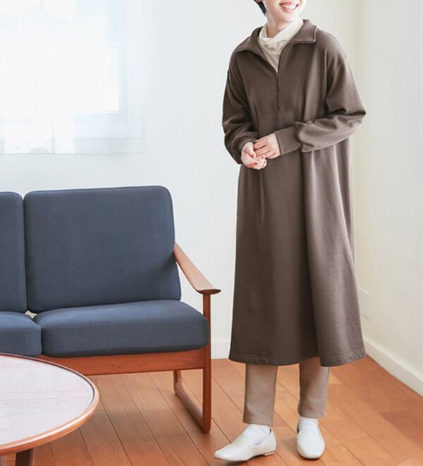 ラッセルノ ゴルフ フード裏ボア ハーフジップ ワンピース ピンク