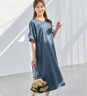 alotta（アロッタ）の「【４つの機能付】ひんやりフリル袖Ｔシャツワンピース（シャツワンピース）」｜スモーキーブルー