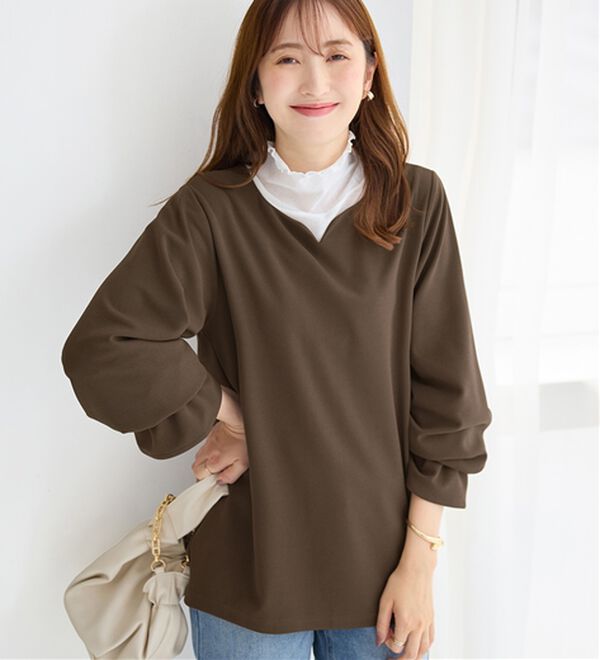 alotta（アロッタ）の「【裏起毛あり・なし】キャンディースリーブハートネックブラウス（ブラウス）」｜モカブラウン