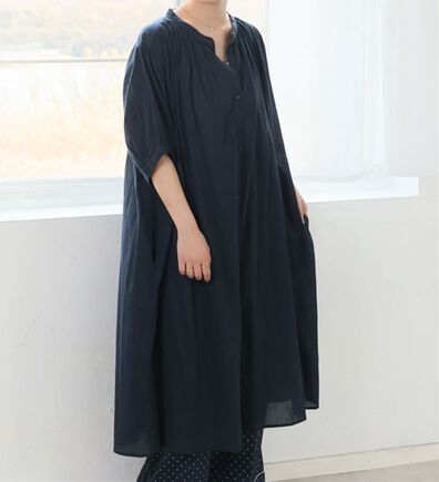 A HAPPY MARILYN（アハッピーマリリン）の「【Ｌ～６Ｌ】【風通るプレミアム】綿・楊柳、五分袖ギャザーたっぷりワンピース。（ロングワンピース）」