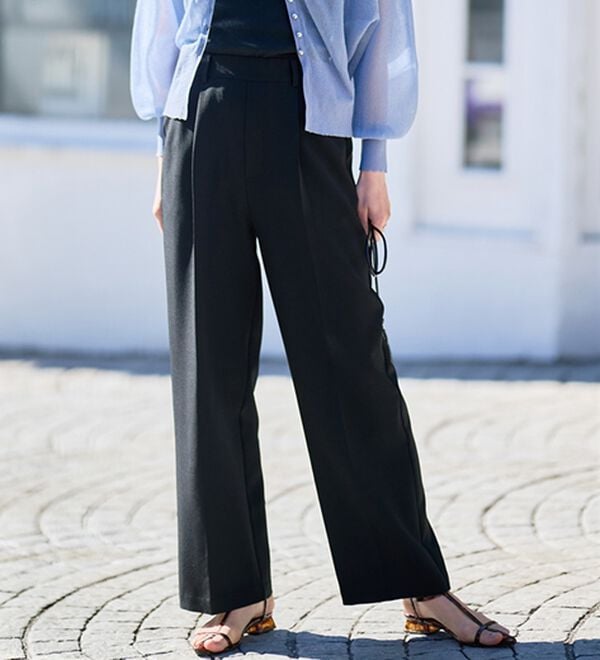 RANAN（ラナン）の「【選べる２丈】機能付！美脚シルエットセンタープレスワイドパンツ（フルレングスパンツ）」｜詳細画像