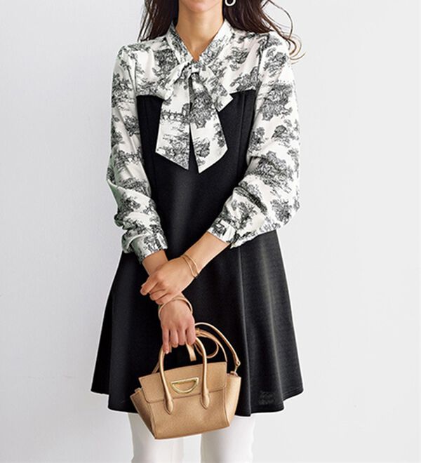 BELLUNA（ベルーナ）の「リボン付ブラウス切替チュニックワンピース（チュニック）」｜詳細画像