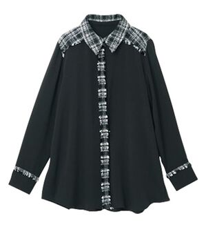 RANAN（ラナン）の「ツイード切替シャツブラウス（ブラウス）」｜ブラック系