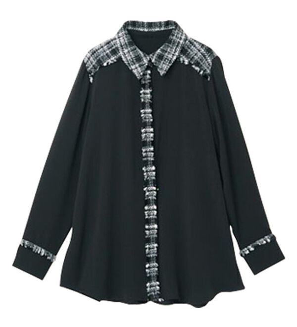 RANAN（ラナン）の「ツイード切替シャツブラウス（ブラウス）」｜ブラック系