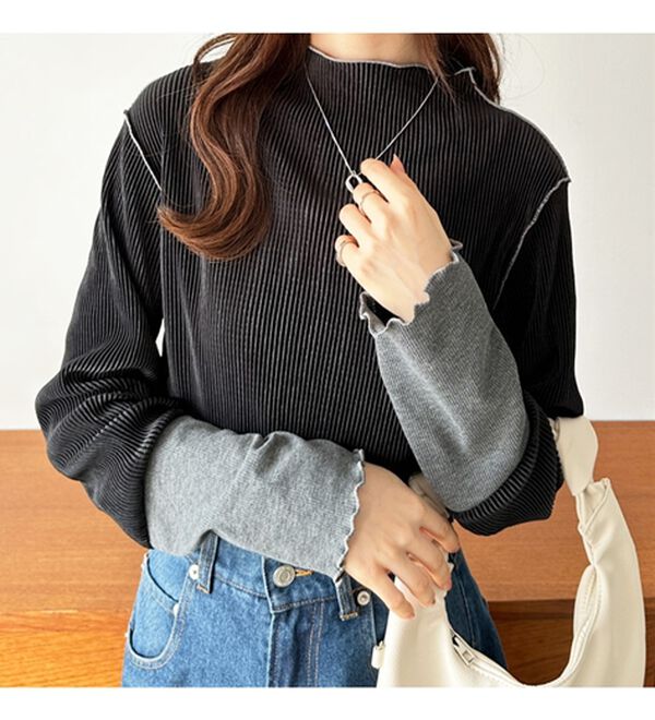 GeeRA（ジーラ）の「異素材ドッキング配色メロープルオーバー（カットソー）」｜詳細画像