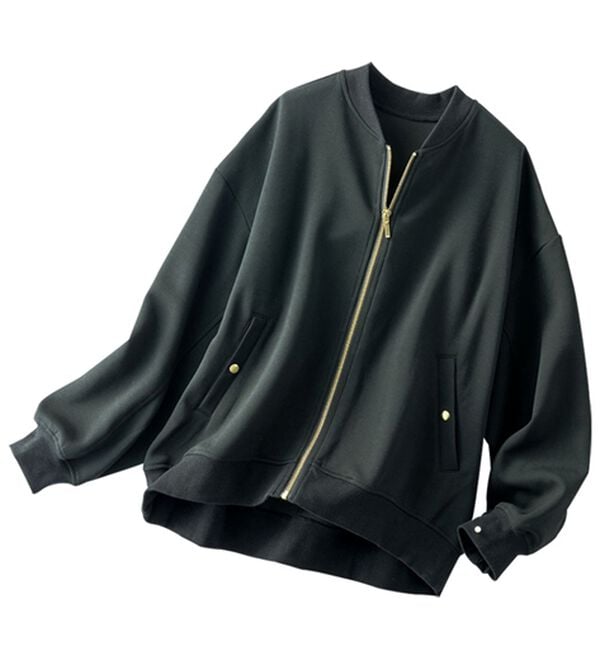 BELLUNA（ベルーナ）の「【ＳＭＡＲＴ　ＥＣＯ　ＪＥＲＳＥＹ】ゴールドジップジャケット（ブルゾン）」｜ブラック
