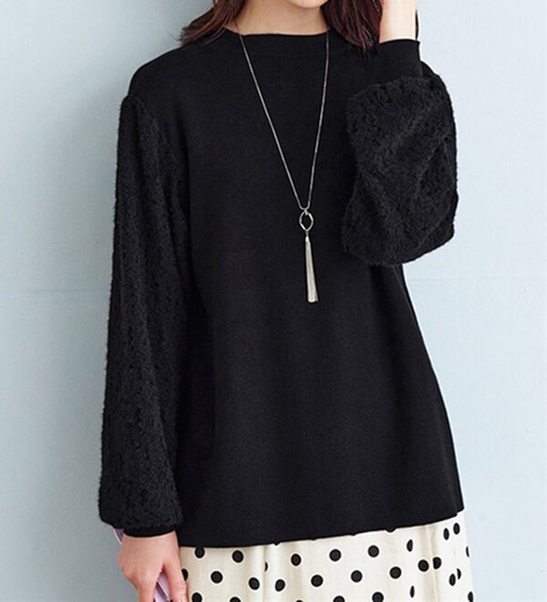 BELLUNA（ベルーナ）の「袖起毛レースニットプルオーバー（ニット・セーター）」｜詳細画像