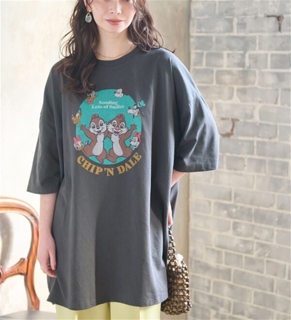 Disney＞【チップ&デール】ビッグ7分袖プリントTシャツ