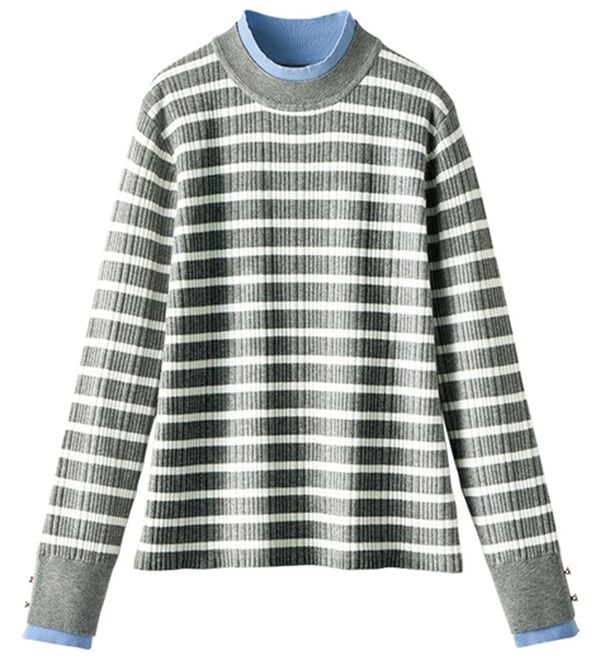 BELLUNA（ベルーナ）の「衿＆袖配色リブニットプルオーバー（ニット・セーター）」｜詳細画像