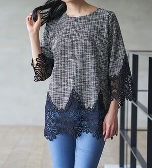 RANAN（ラナン）の「裾レースツイードチュニック（チュニック）」｜モノトーン