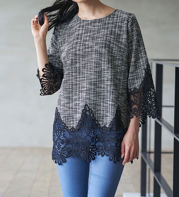 裾レースツイードチュニック - ベルーナ【公式】
