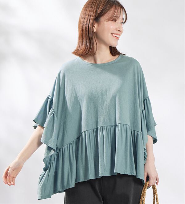 Viola e Viola（ヴィオラ エ ヴィオラ）の「ひんやり冷感ポンチョ風ギャザートップス（カットソー）」｜詳細画像
