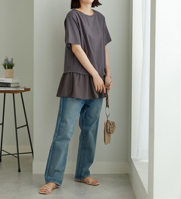 BELLUNA（ベルーナ）の「異素材使い裾アシメデザインチュニック（チュニック）」｜詳細画像