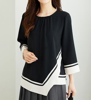 BELLUNA（ベルーナ）の「【Ｌａｇｒｉｌｕａ】ギャザー使い配色デザインブラウス（ブラウス）」｜黒系