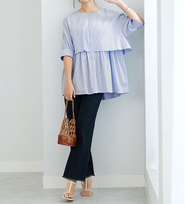 GeeRA（ジーラ）の「【華奢見え】羽織にもなる！ペプラムシャツチュニック（チュニック）」｜詳細画像