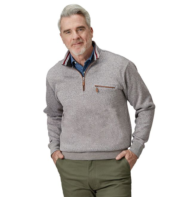 「＜ダンロップ・リファインド＞ツイード調ハーフジップトレーナー（メンズトレーナー）」｜詳細画像