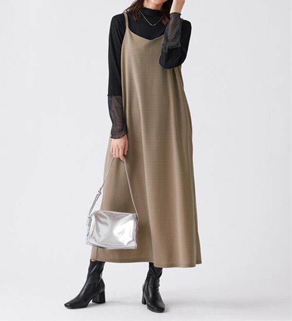 BELLUNA（ベルーナ）の「【2点セット】袖切替プルオーバー付ワンピアンサンブル（その他ワンピース）」｜ベージュ系(袖ラメ入り)