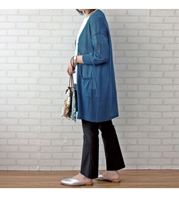 BELLUNA（ベルーナ）の「シャイニーヤーン編地切替カーディガン（ニットカーディガン）」｜詳細画像