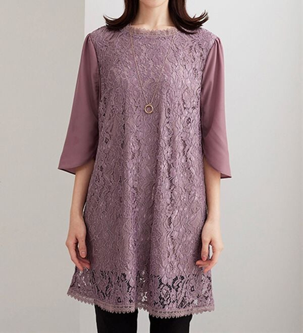 新品未使用☆TO BE CHIC レース 刺繍 チュニック 大きいサイズ フレア 袖フレアー切替総レースチュニック - ベルーナ【公式】