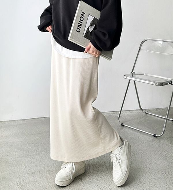 GeeRA（ジーラ）の「【着回し力◎】楽ちんすっきり見え！リブロングスカート（ロングスカート）」｜詳細画像