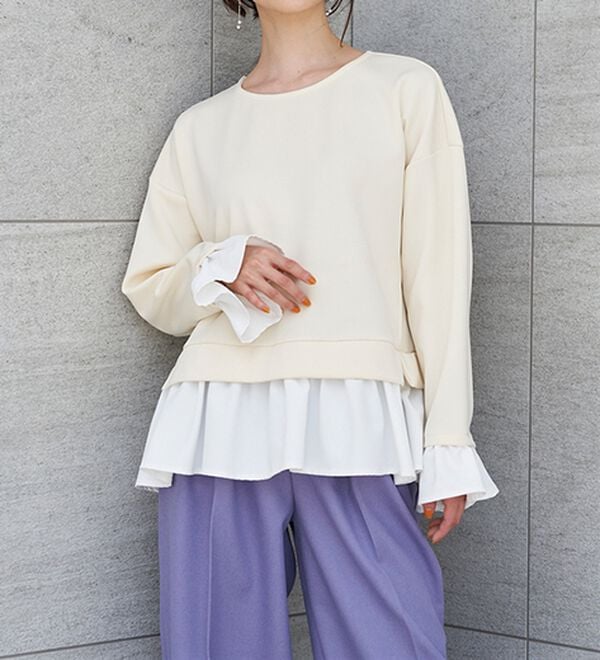 RANAN（ラナン）の「＜ＨＳ＞重ね着風配色フリルプルオーバー（カットソー）」｜詳細画像