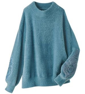 BELLUNA（ベルーナ）の「ふんわりシャギー袖レース使いセーター（ニット・セーター）」｜ブルー