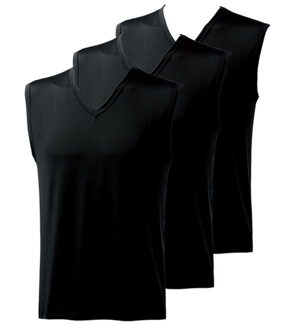 「【３枚組】＜ヘッド＞シルキーエアースマート冷感インナー（メンズ肌着・インナーウェア）」｜ブラック3枚組 スリーブレスV首