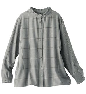 BELLUNA（ベルーナ）の「《ＨｕｇＲｅａｍコットン》フリル衿ブラウス（ブラウス）」｜グレー系チェック