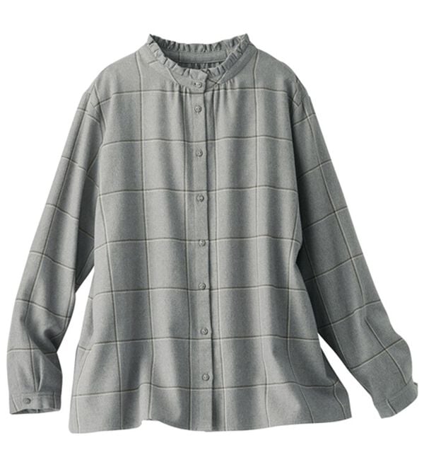 BELLUNA（ベルーナ）の「《ＨｕｇＲｅａｍコットン》フリル衿ブラウス（ブラウス）」｜グレー系チェック