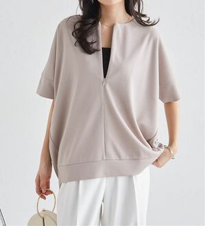 RANAN（ラナン）の「【4つの機能付】ひんやりハーフジップコクーンチュニック（チュニック）」｜グレージュ