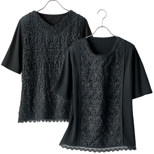 2枚組】汗が乾きやすい！フォーマル対応レースデザインブラウス