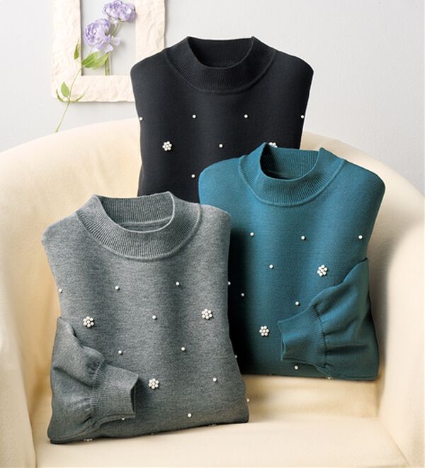 BELLUNA（ベルーナ）の「パール付ニットプルオーバー（ニット・セーター）」｜詳細画像