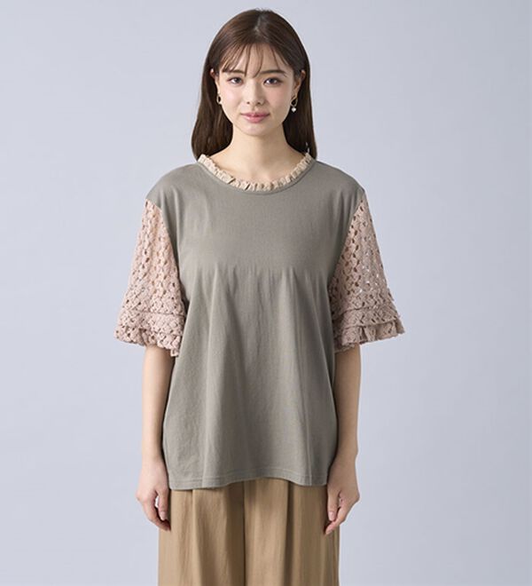 BELLUNA（ベルーナ）の「ヒンヤリ！異素材使いデザインプルオーバー（カットソー）」｜詳細画像