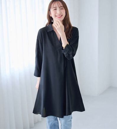alotta（アロッタ）の「衿付きスキッパーとろみチュニックワンピース（チュニックワンピース）」