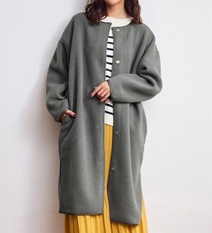 【新品同様】ロロピアーナ　リネン　シルク　ノーカラー　コート　ベルト　ロング丈 新品同様】ロロピアーナ リネン シルク ノーカラー コート