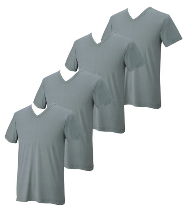 「【４枚組】氷撃冷感（Ｒ）ヒエサラインナー（メンズ肌着・インナーウェア）」｜グレー4枚組 半袖V首