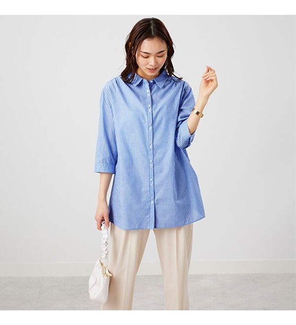 BELLUNA（ベルーナ）の「編み上げリボンデザインシャツチュニック（チュニック）」｜詳細画像