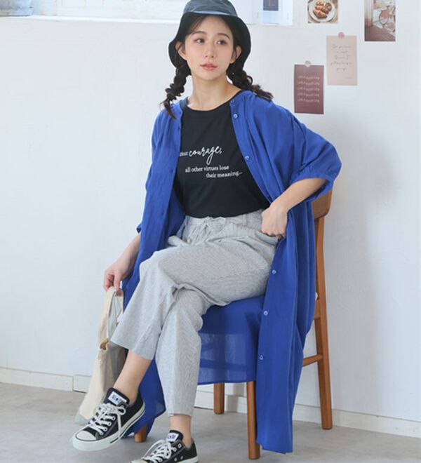 A HAPPY MARILYN（アハッピーマリリン）の「【Ｌ～６Ｌ】【風通るプレミアム】綿１００％ 楊柳 五分袖 ギャザーたっぷりワンピース（カットソーワンピース）」｜詳細画像